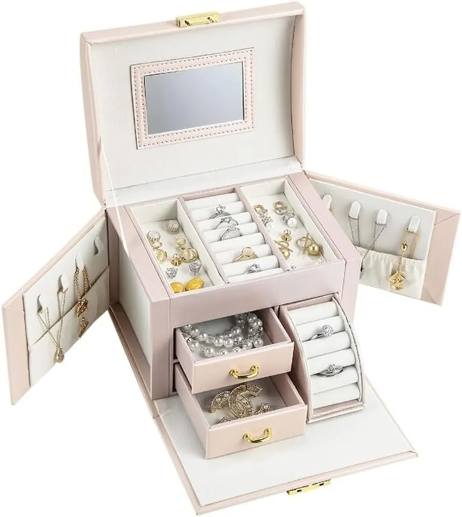 Jewellery Storage Large Capacity Jewelry Box Organizer PU Leather Drawer Jewellery Boxes Velvet Earring Ring Necklace Jewelry Storage Case Jewellery Display Box
