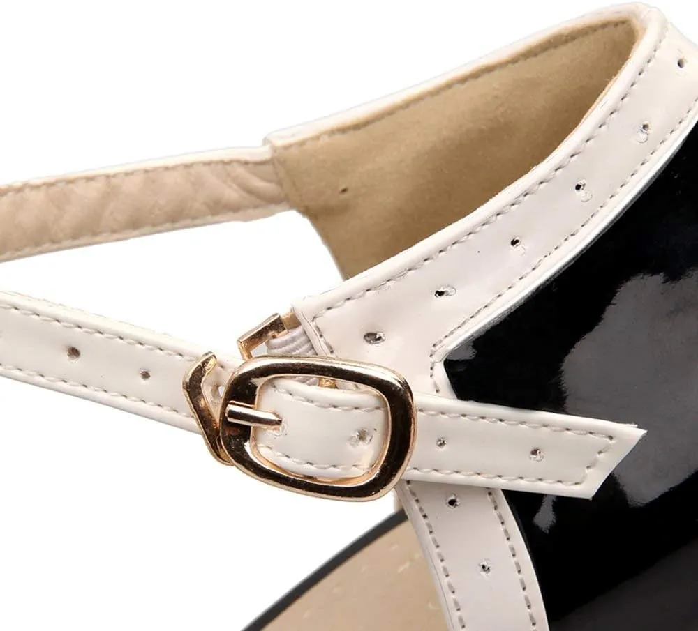 JITUUE Women's Chic Sweet Round Toe T-Strap Bows Adorable Buckle Lolita Cone Mary Janes Dress High Heel Pumps Shoes