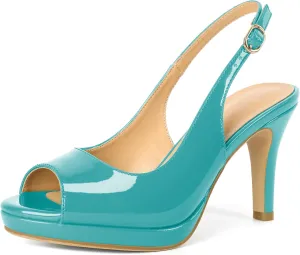 Joseywade Women's Slingback Heels Peep Toe Platform Stilettos 3.5 Inch High Heel Dress Shoes