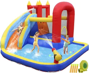 JOYLDIAS Inflatable Water Slide Bounce House,Slide Bouncer Castle Playhouse w/Splash Pool,Jump Area, Climbing Wall,Basketball Hoop,450W Air Blower for Kids Backyard Indoor Outdoor Use,Free Water Gun
