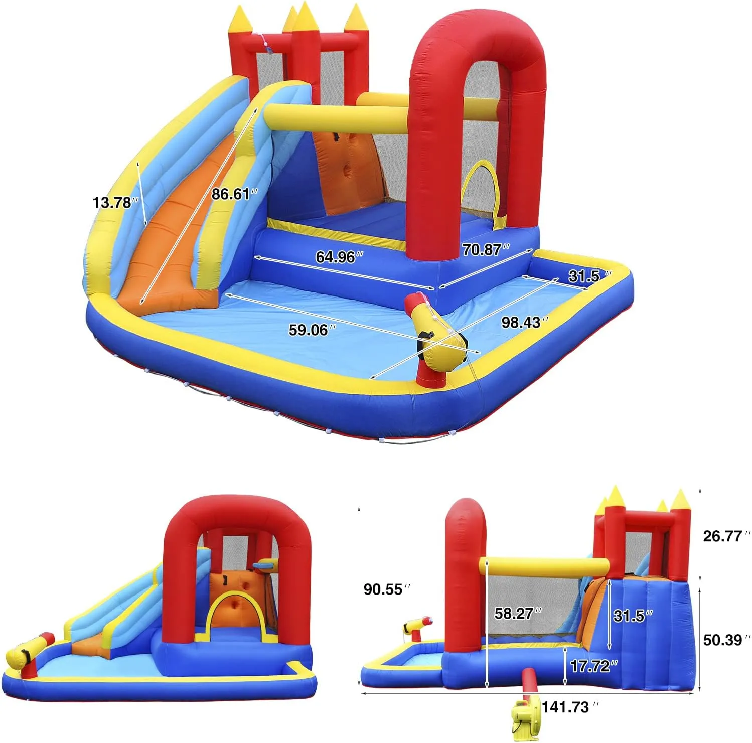 JOYLDIAS Inflatable Water Slide Bounce House,Slide Bouncer Castle Playhouse w/Splash Pool,Jump Area, Climbing Wall,Basketball Hoop,450W Air Blower for Kids Backyard Indoor Outdoor Use,Free Water Gun