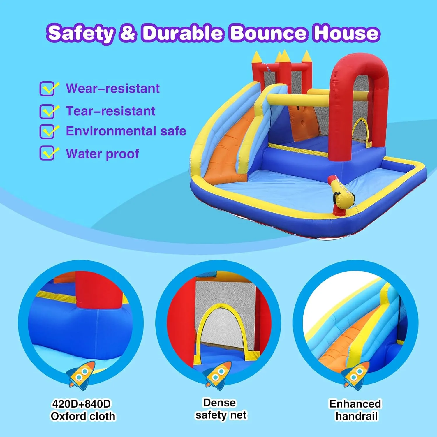 JOYLDIAS Inflatable Water Slide Bounce House,Slide Bouncer Castle Playhouse w/Splash Pool,Jump Area, Climbing Wall,Basketball Hoop,450W Air Blower for Kids Backyard Indoor Outdoor Use,Free Water Gun