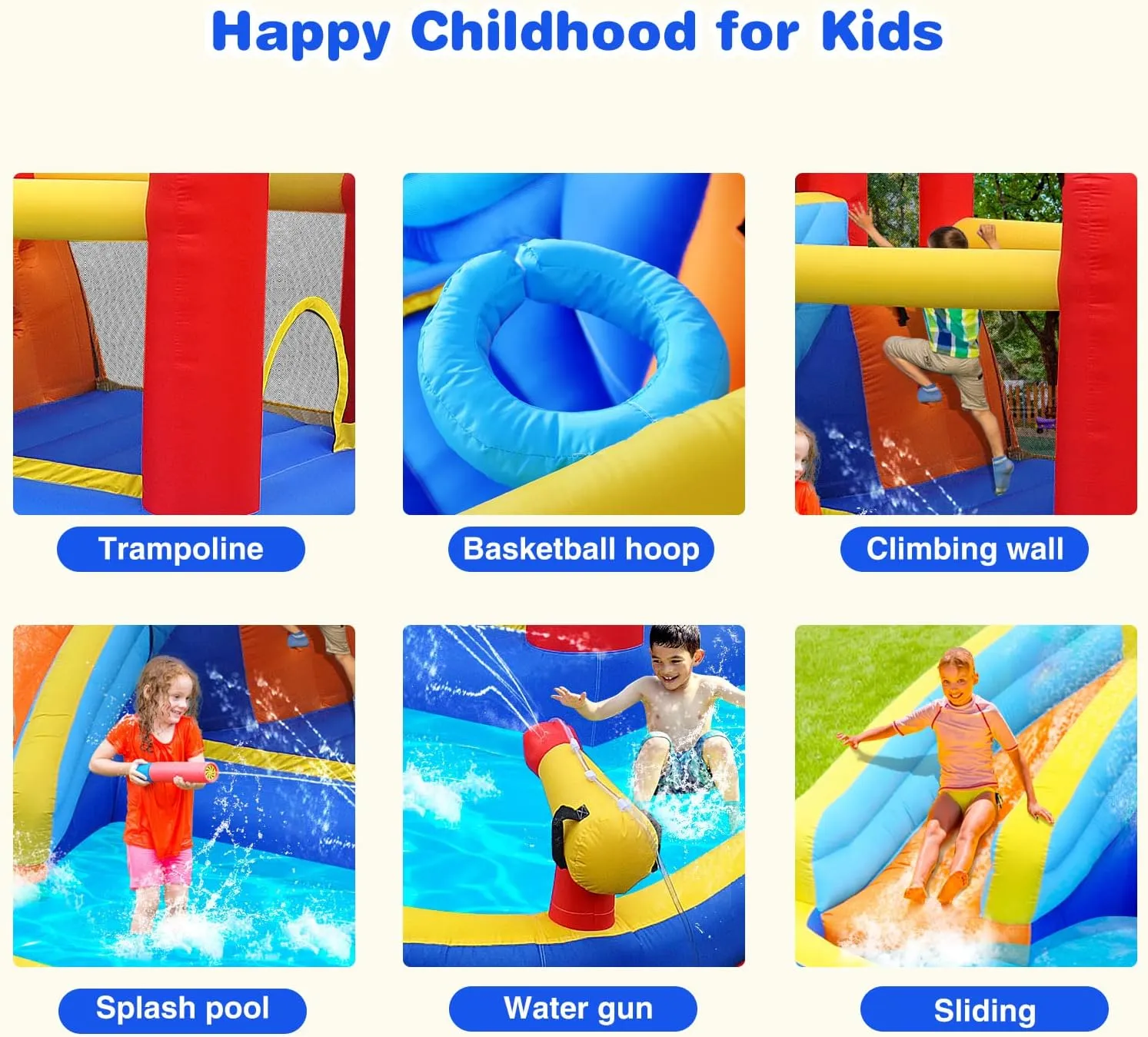 JOYLDIAS Inflatable Water Slide Bounce House,Slide Bouncer Castle Playhouse w/Splash Pool,Jump Area, Climbing Wall,Basketball Hoop,450W Air Blower for Kids Backyard Indoor Outdoor Use,Free Water Gun