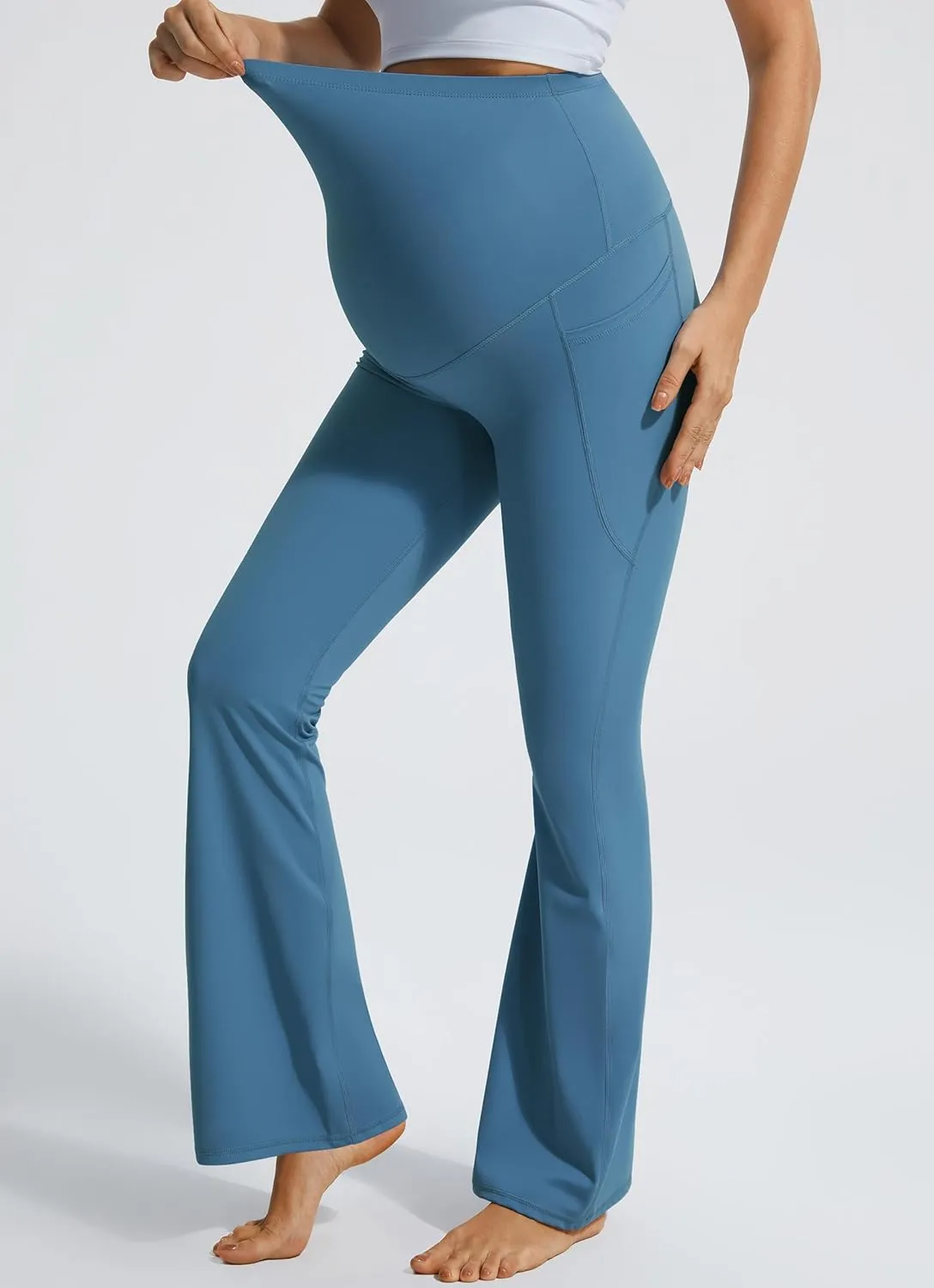 JOYSPELS Smooth Feeling Flare Maternity Leggings Over The Belly with Pockets Soft Bootcut Pregnancy Yoga Pants