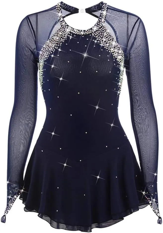JRUIA Artistic Ice Skating Competition Dresses for Girls Women's Figure Skating Leotard Costume Ballet Gymnastics Crystal