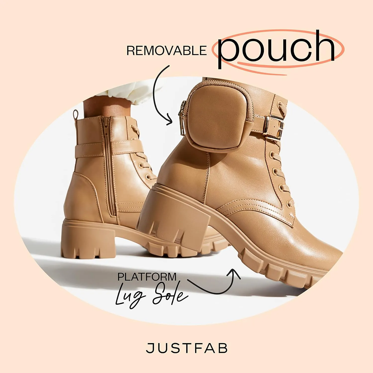 JustFab Womens Combat Boots Fall Boots Lace-up Combat Boots Ankle Booties Platform Shoes for Women - Reverie