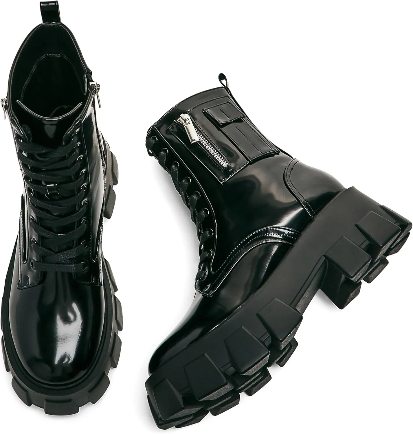 JustFab Womens Combat Boots Fall Boots Lace-up Combat Boots Ankle Booties Platform Shoes for Women - Reverie