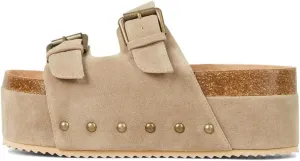 KaroNairy Studded Cork Platform Sandals For Women Slippers Clogs Platform Slip On Sandals Dual Buckled Suede/PU