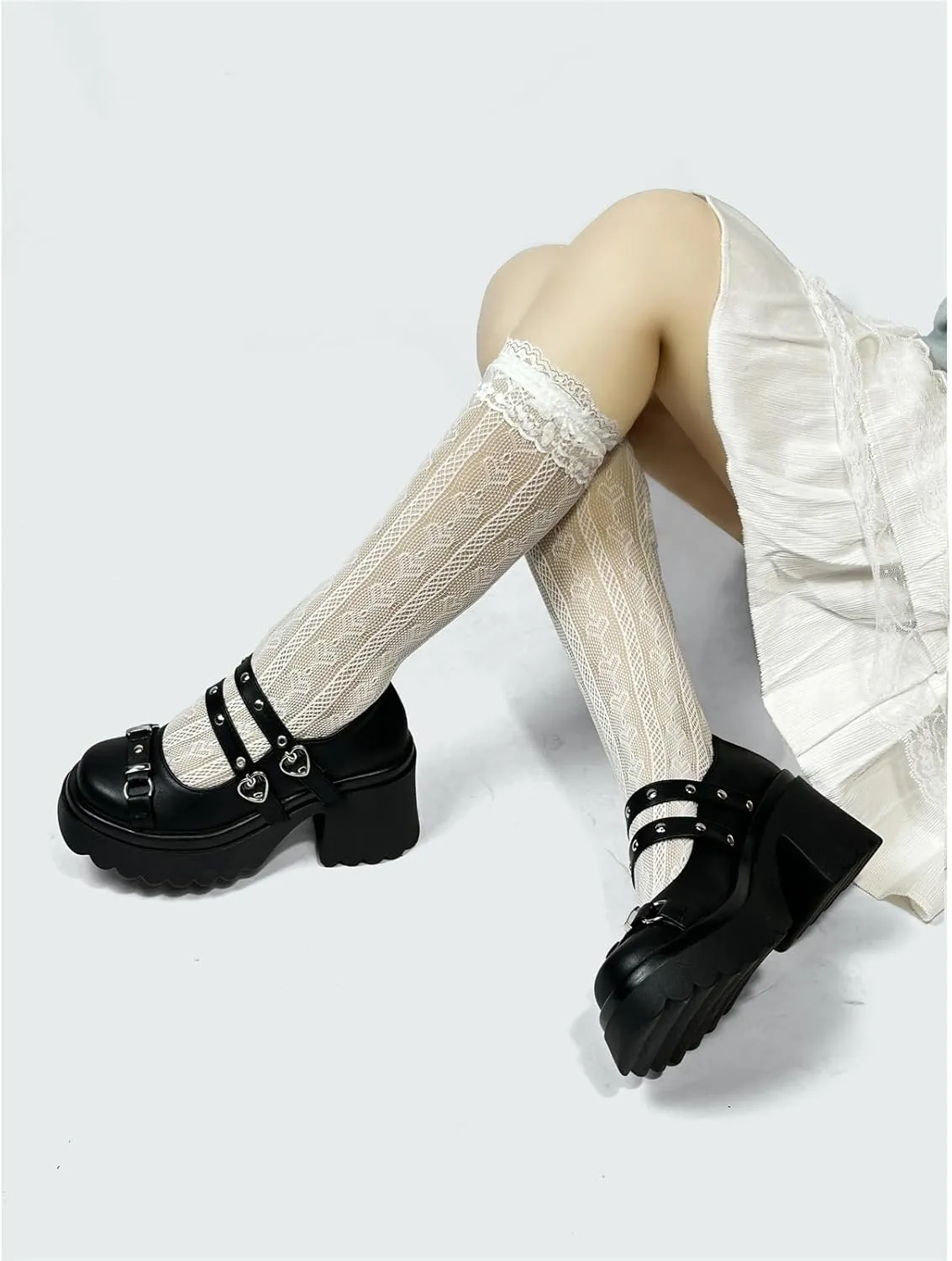 Kawii Shoes Bow Pearl Heels Lolita Platform Heels for Women Lace Cute Mary Janes Pumps