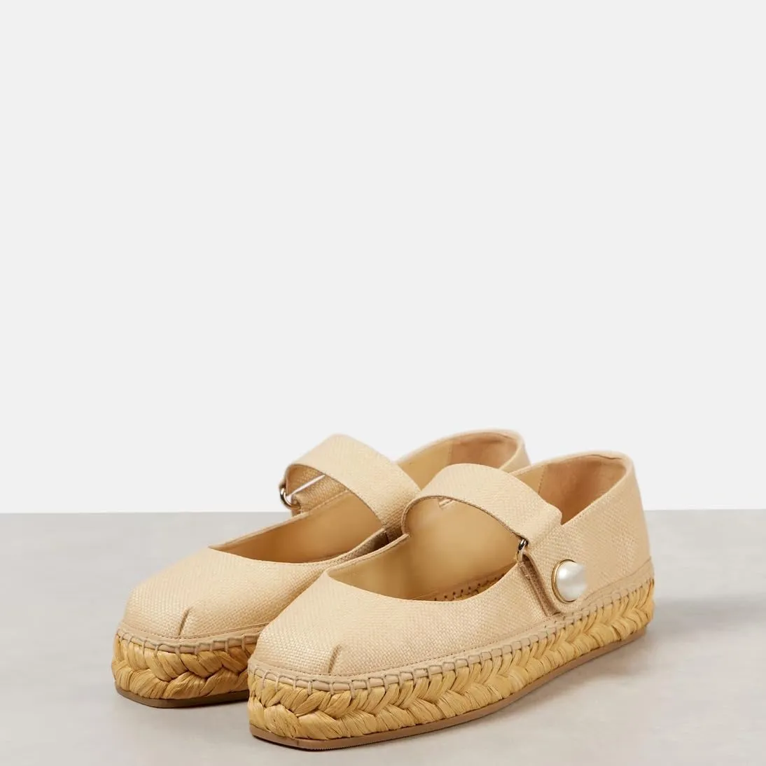 keleimusi Women's Mary Jane Metallic Espadrilles Flats with Pearl Buckle Strap Platform Espadrilles Woven Outsole Shoes Canvas Summer Flats