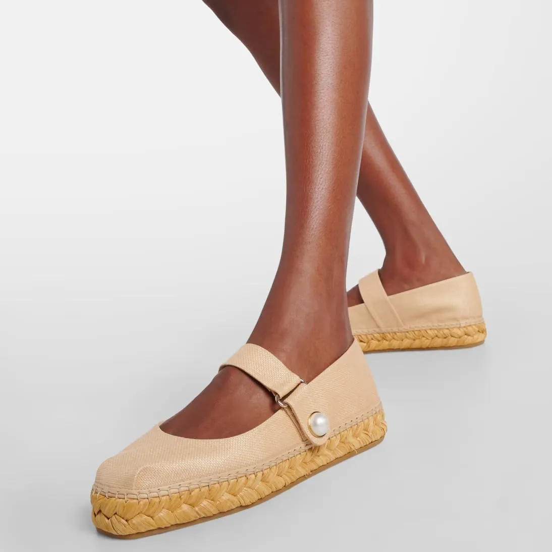 keleimusi Women's Mary Jane Metallic Espadrilles Flats with Pearl Buckle Strap Platform Espadrilles Woven Outsole Shoes Canvas Summer Flats