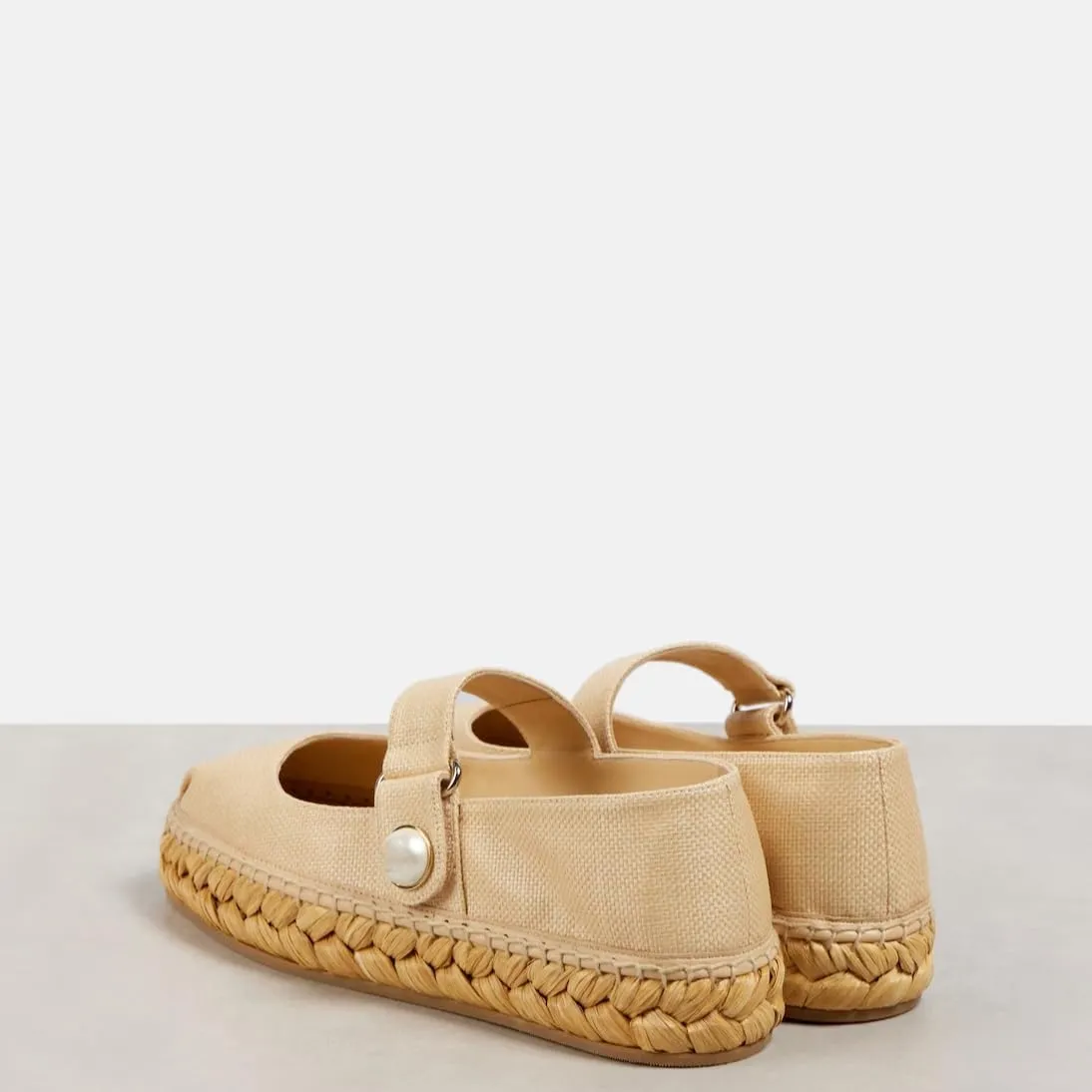 keleimusi Women's Mary Jane Metallic Espadrilles Flats with Pearl Buckle Strap Platform Espadrilles Woven Outsole Shoes Canvas Summer Flats