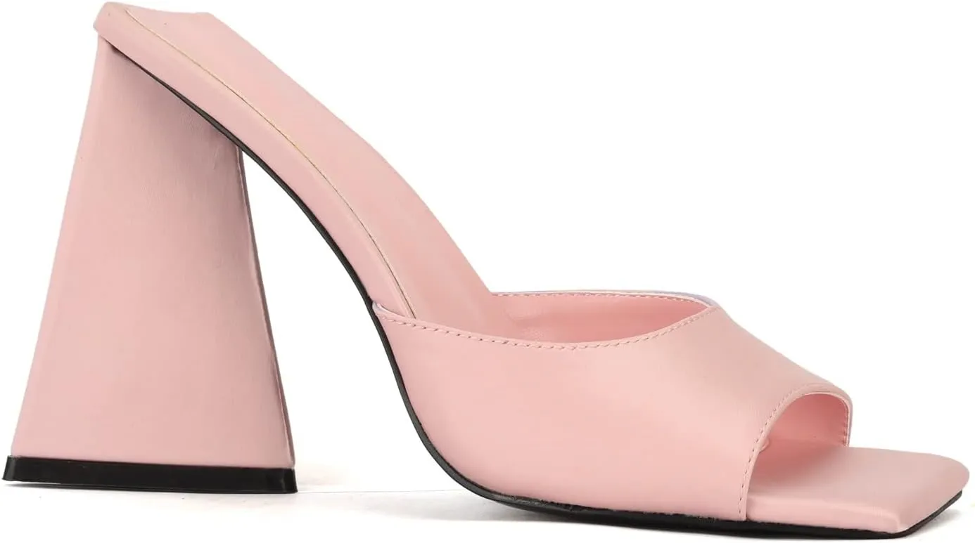 keleimusi Women's Trendy Square Toe Block Heel Dress Mules with Wide Strap
