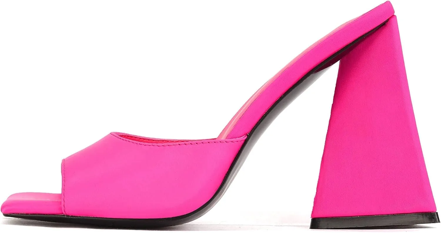 keleimusi Women's Trendy Square Toe Block Heel Dress Mules with Wide Strap