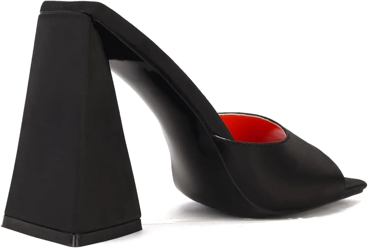 keleimusi Women's Trendy Square Toe Block Heel Dress Mules with Wide Strap