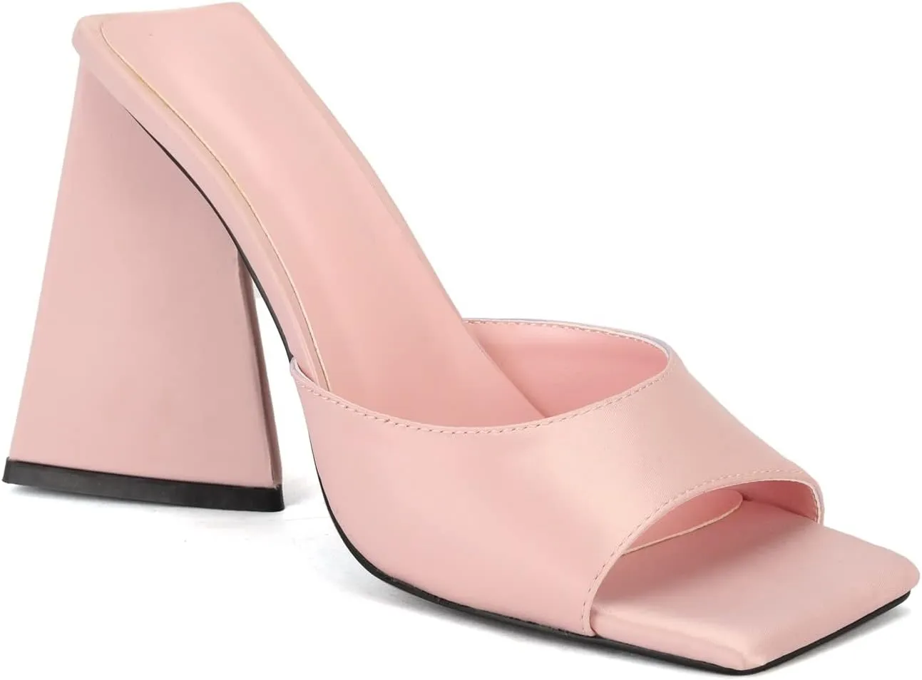 keleimusi Women's Trendy Square Toe Block Heel Dress Mules with Wide Strap
