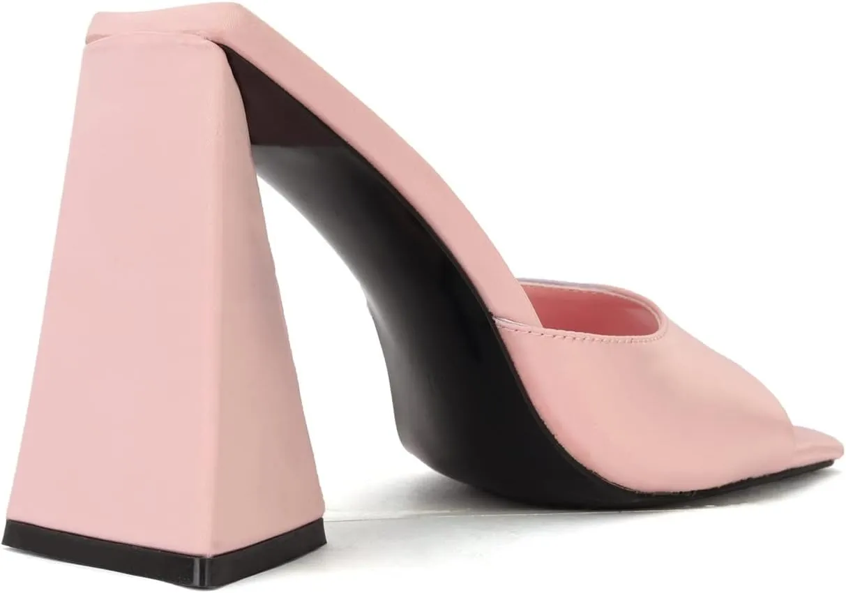 keleimusi Women's Trendy Square Toe Block Heel Dress Mules with Wide Strap