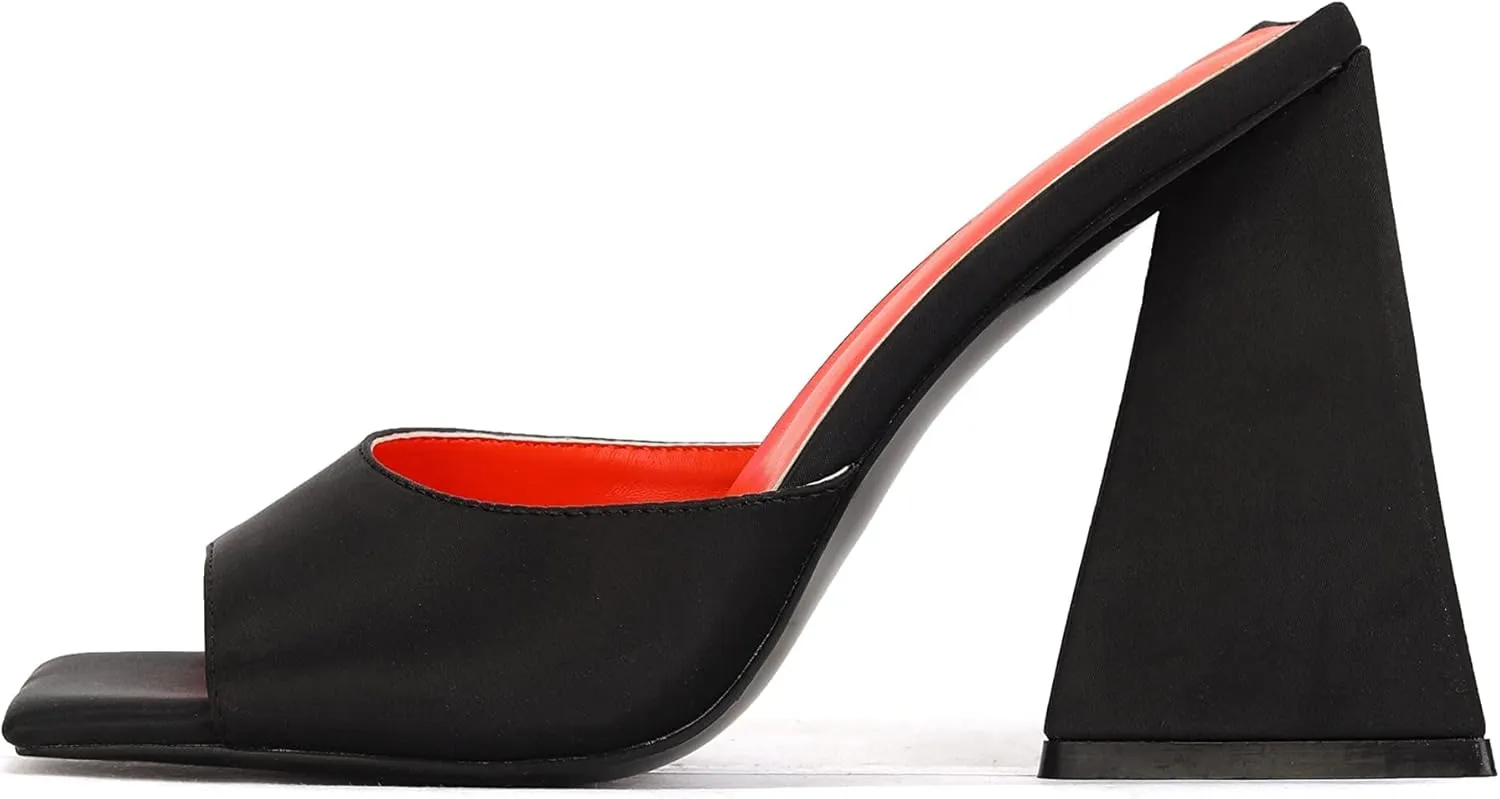 keleimusi Women's Trendy Square Toe Block Heel Dress Mules with Wide Strap
