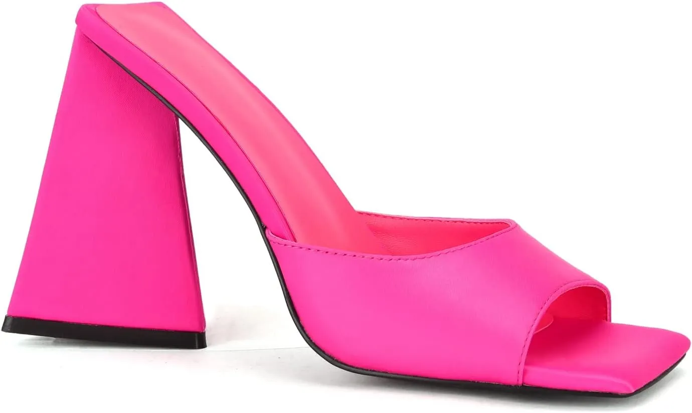 keleimusi Women's Trendy Square Toe Block Heel Dress Mules with Wide Strap