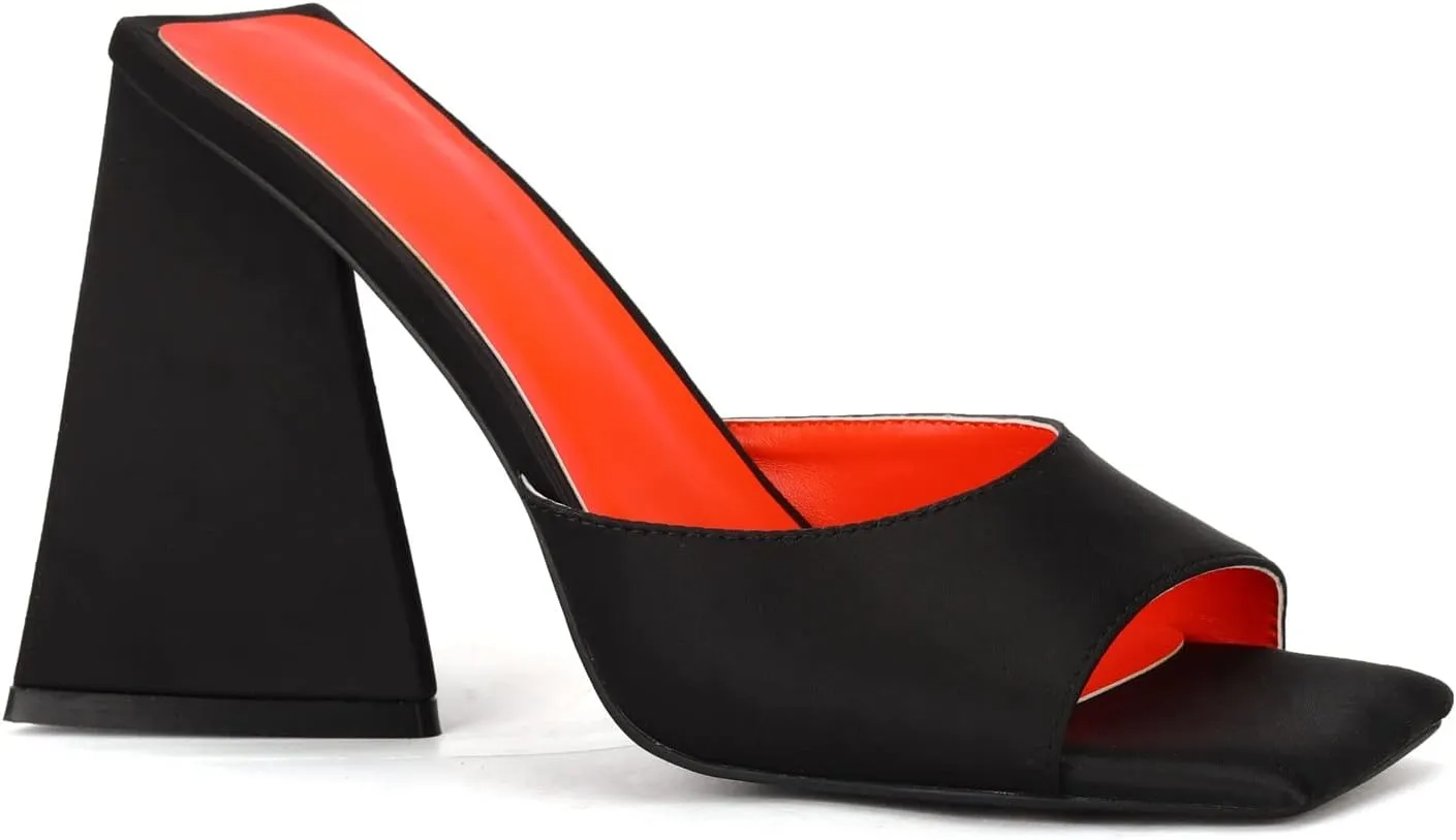 keleimusi Women's Trendy Square Toe Block Heel Dress Mules with Wide Strap