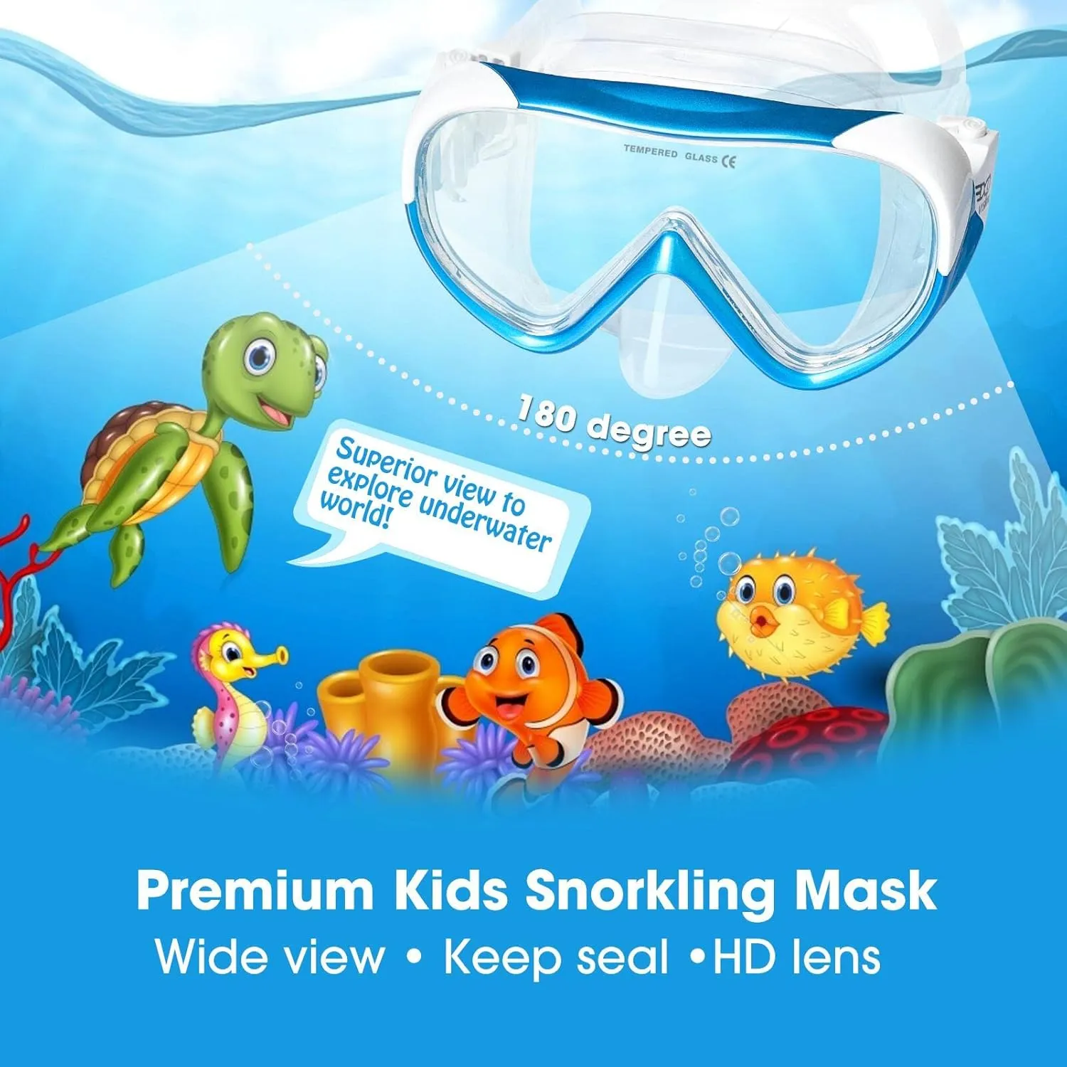 Kids Snorkel Swim Mask, Child Diving Mask Anti-Fog Swim Goggles with Nose Cover for Snorkeling Diving Swimming