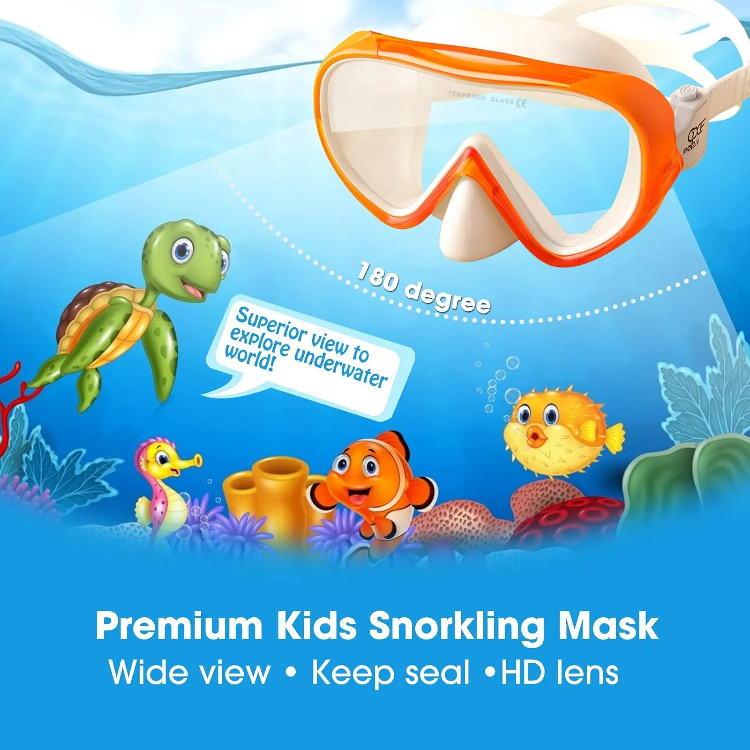 Kids Snorkel Swim Mask, Child Diving Mask Anti-Fog Swim Goggles with Nose Cover for Snorkeling Diving Swimming