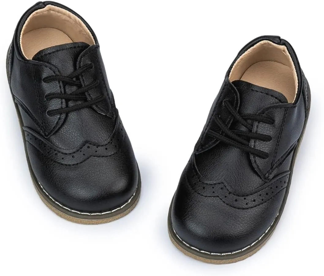 KIDSUN Toddler Boy’s Girl’s Dress Shoes Comfort Lace-Up Oxford School Uniform Shoes Loafer Flats (Toddler/Little Kid) E-Black