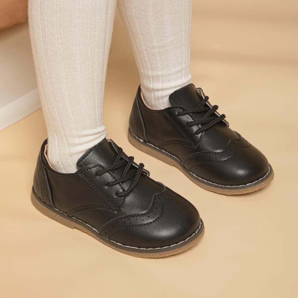 KIDSUN Toddler Boy’s Girl’s Dress Shoes Comfort Lace-Up Oxford School Uniform Shoes Loafer Flats (Toddler/Little Kid) E-Black