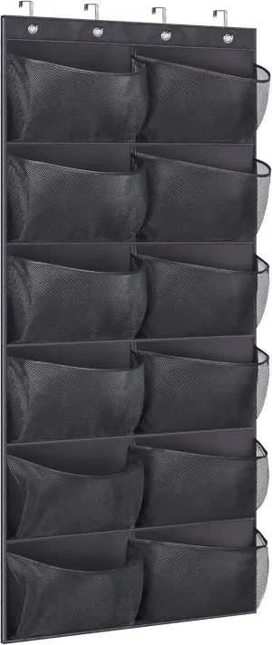 KIMBORA Boots Hanging Shoe Organizer for Closet 12 Extra Large Mesh Pockets Over The Door Shoe Rack for Men Shoes Size 16, Black