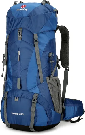 King'sGuard Hiking Backpack for Men and Women 70L 5L Waterproof Lightweight Camping Daypack with Rain Cover for Outdoor Travel Mountaineering - Frameless (Navy)