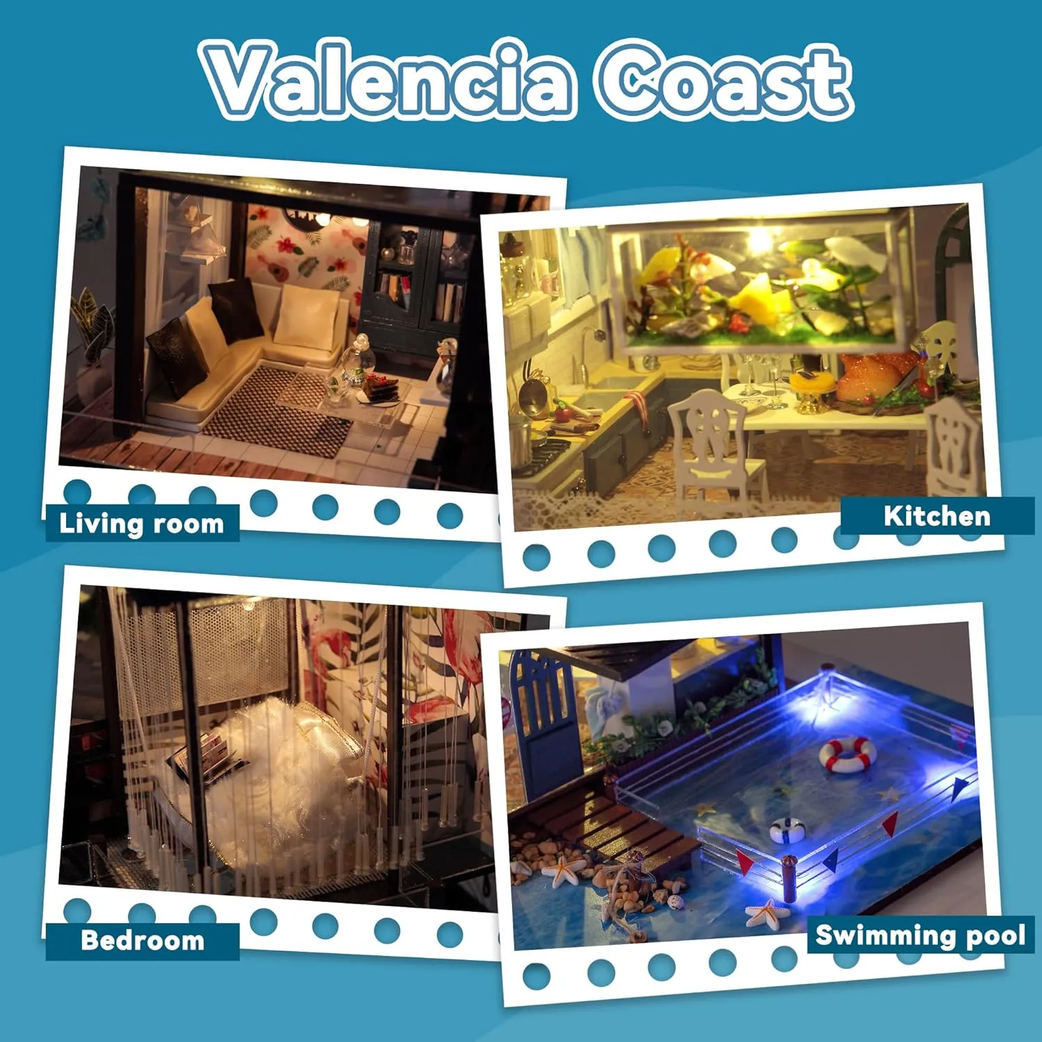 Kisoy Miniature DIY Dollhouse Kit with Furniture Accessories Creative Gift for Lovers and Friends (Valencia Coast) with Dust Proof Cover and Music Movement