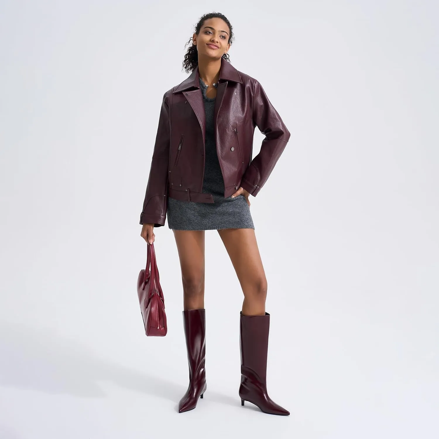 Kitten Heel Knee High Boots for Women, 1.5-in Stiletto Low Heel Long Boots Women Knee High, Womens Pull on Pointed Toe Tall Boots, Below the Knee Boots Faux Leather