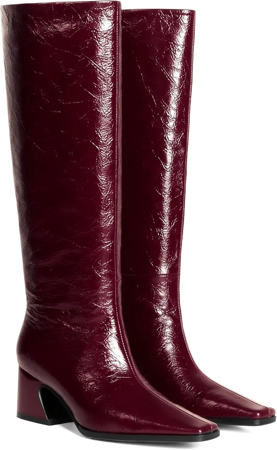 Knee High Boots for Women, Low Kitten Heel, Pull-on Block Heel, Square Toe, Flat Tall Riding Boots, Gogo Boots, Faux Leather