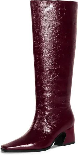 Knee High Boots for Women, Low Kitten Heel, Pull-on Block Heel, Square Toe, Flat Tall Riding Boots, Gogo Boots, Faux Leather