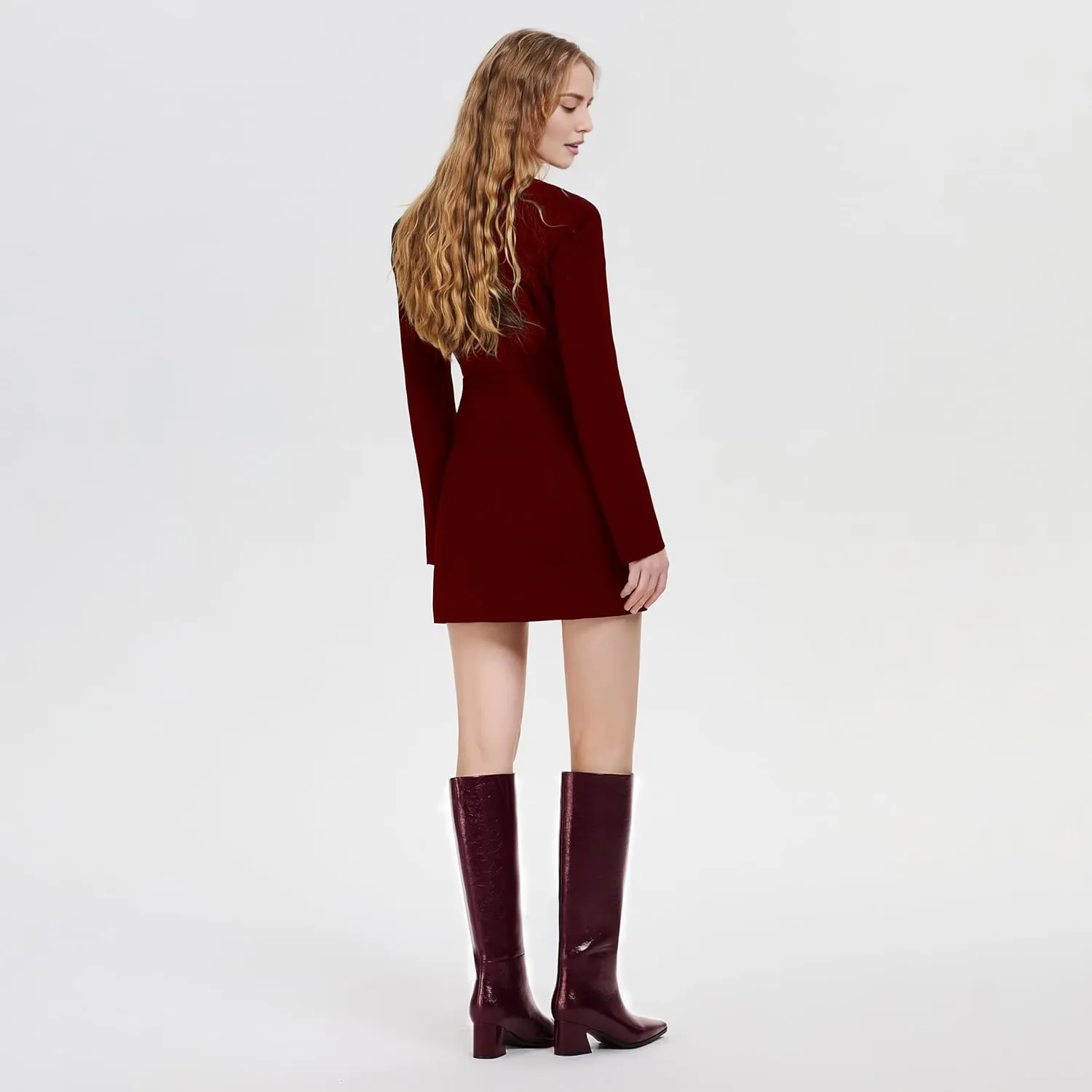 Knee High Boots for Women, Low Kitten Heel, Pull-on Block Heel, Square Toe, Flat Tall Riding Boots, Gogo Boots, Faux Leather