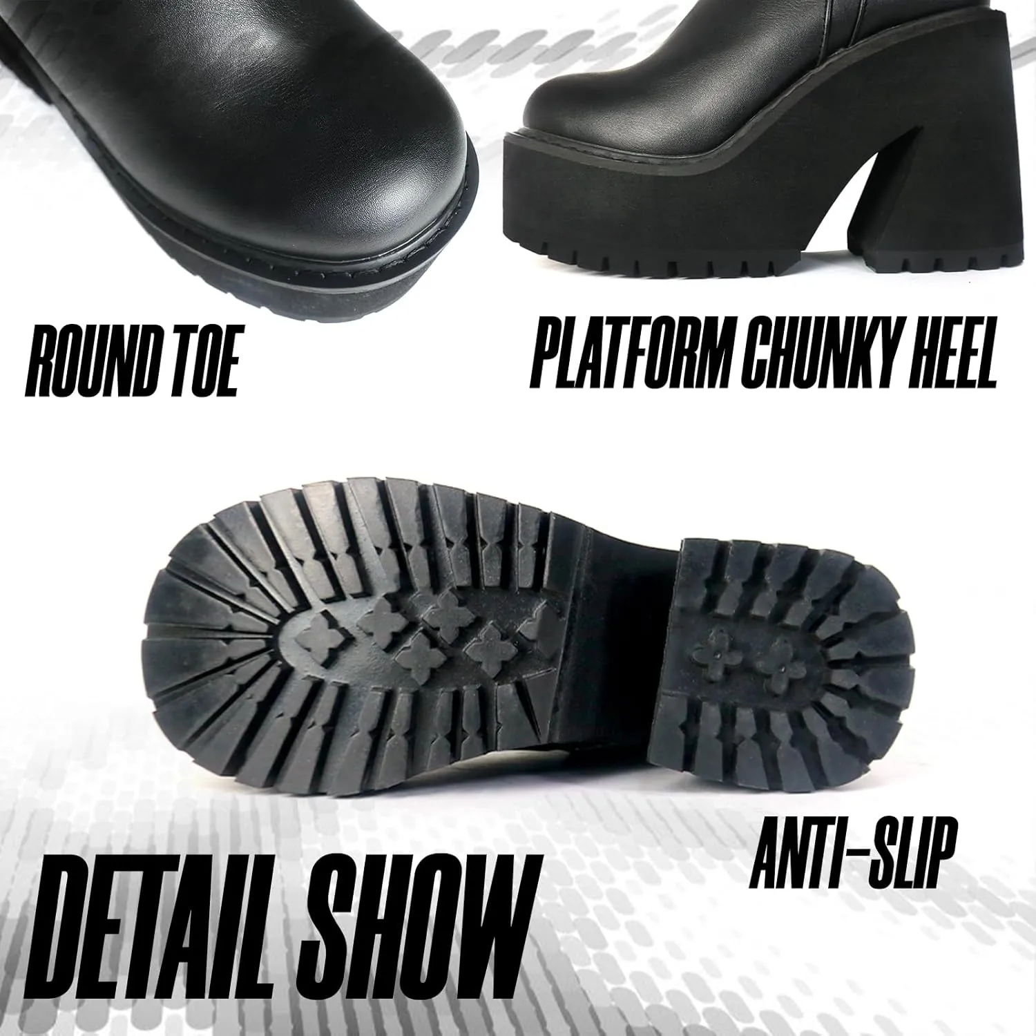 Knee High Boots Women Black Boots For Women Platform Chunky Heel Elastic Combat Boots Women Round Toe Fashion Motorcycle Punk Goth Boots