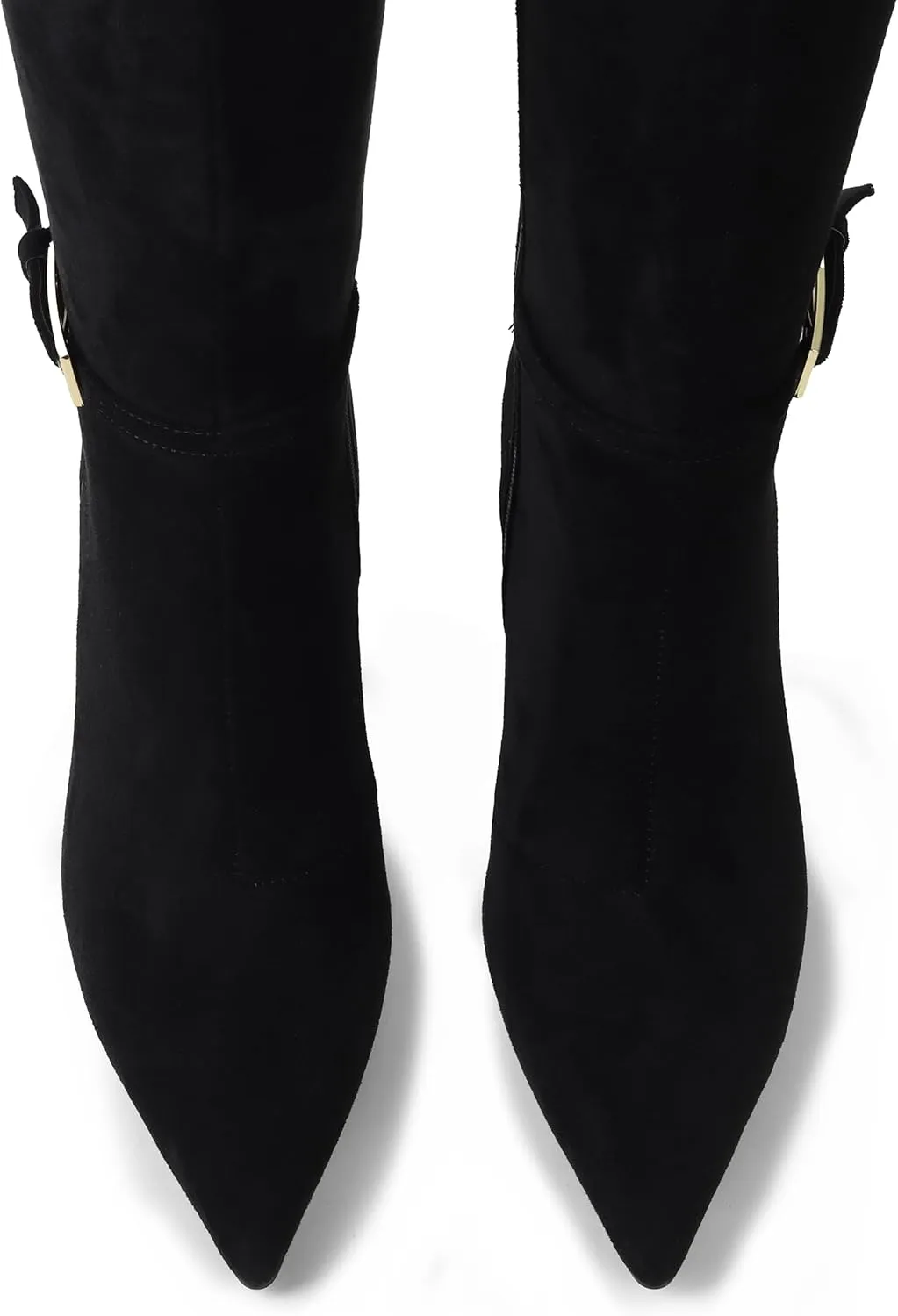 Knee High Boots Women Stiletto High Heel 3.3in, Side Zipper Pointed Toe Metal Buckle Tall Boots Dress Boots for Women, Comfortable Faux Leather Below the Knee Long Boots