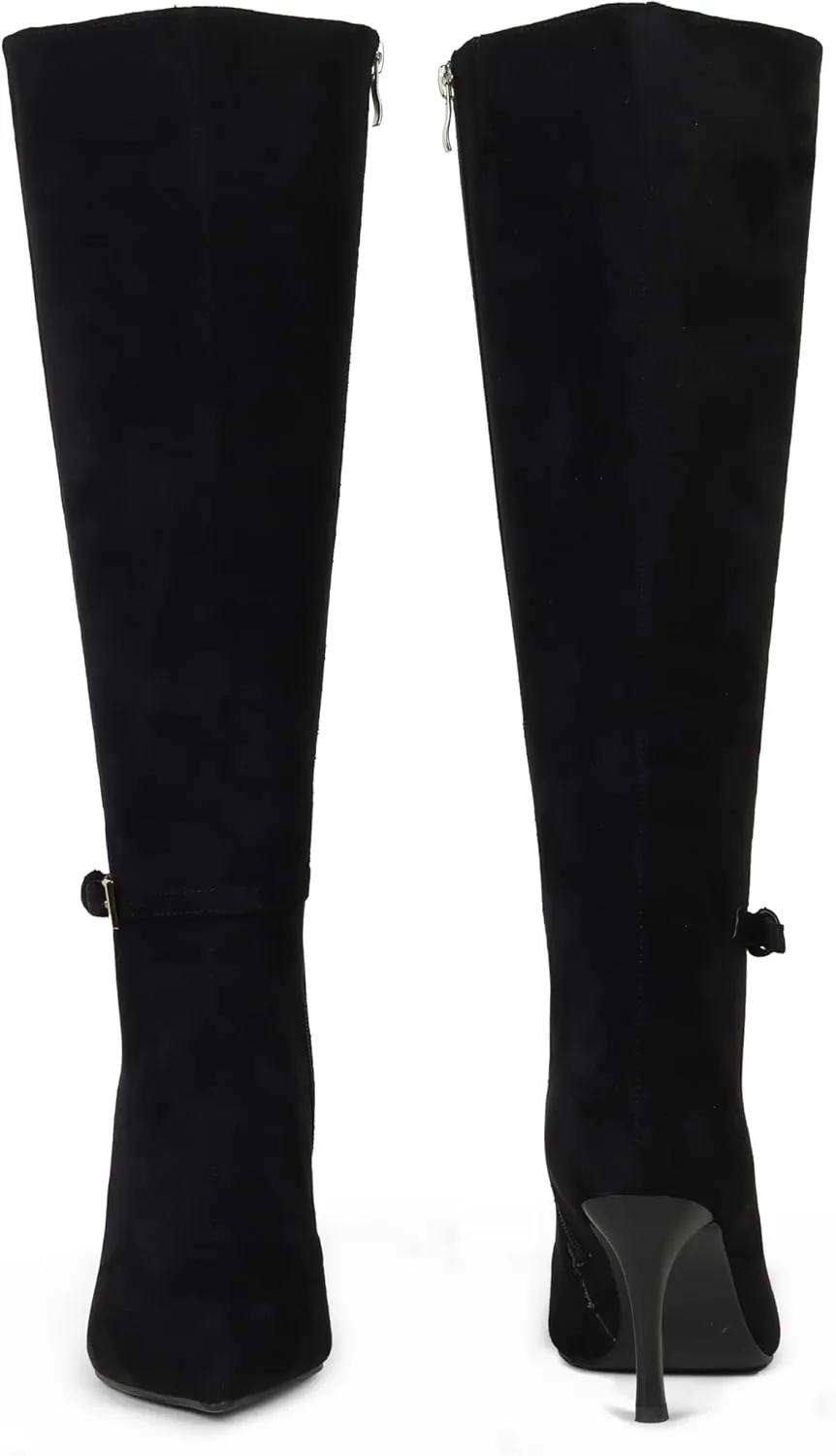 Knee High Boots Women Stiletto High Heel 3.3in, Side Zipper Pointed Toe Metal Buckle Tall Boots Dress Boots for Women, Comfortable Faux Leather Below the Knee Long Boots