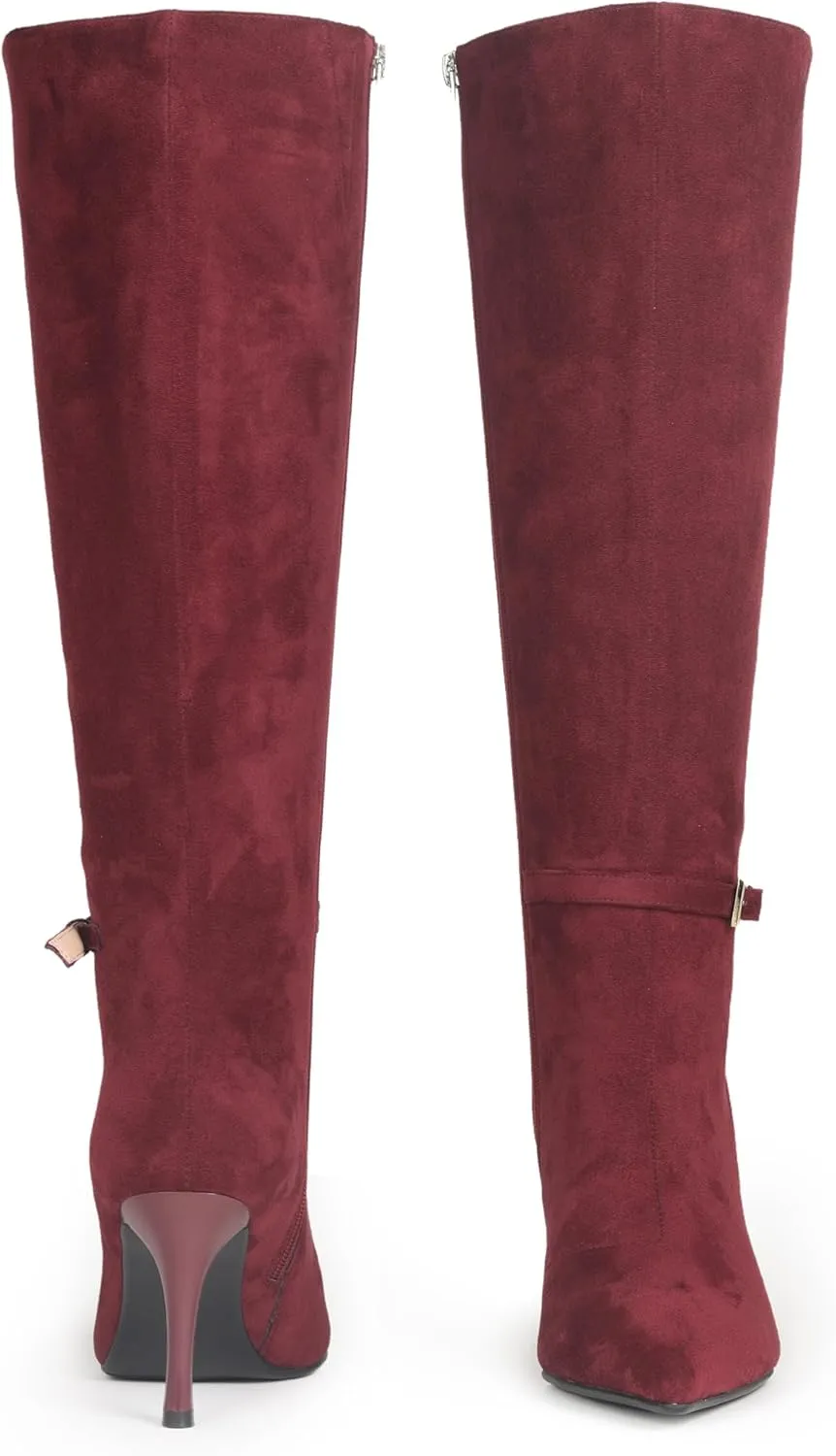 Knee High Boots Women Stiletto High Heel 3.3in, Side Zipper Pointed Toe Metal Buckle Tall Boots Dress Boots for Women, Comfortable Faux Leather Below the Knee Long Boots