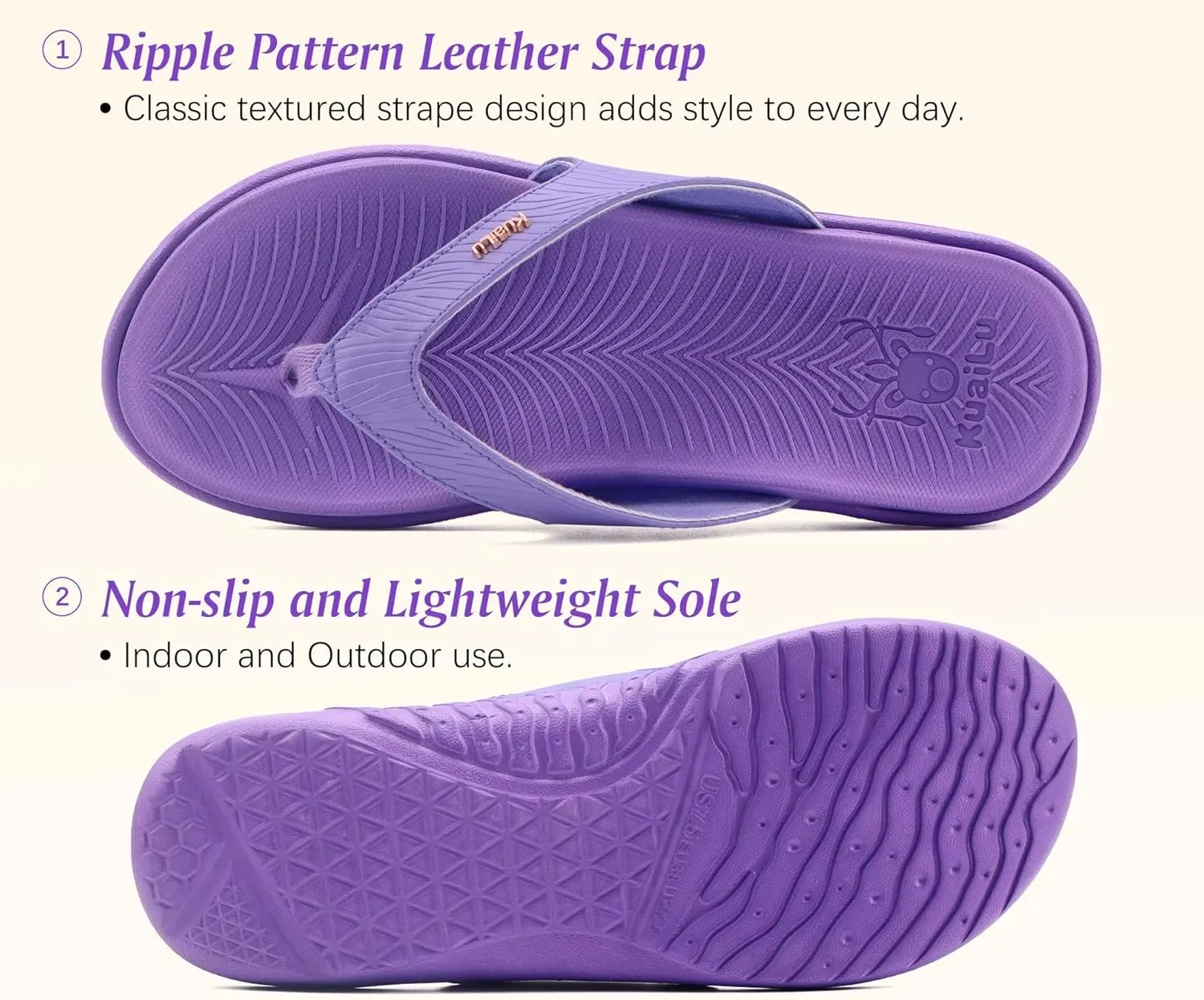 KuaiLu Flip Flops For Women Ladies Orthotic Yoga Mat Cushion Sandals Dressy Womans Lightweight Summer Slip On Beach Thong Sandles with Comfortable Arch Support (US Size 5-12)