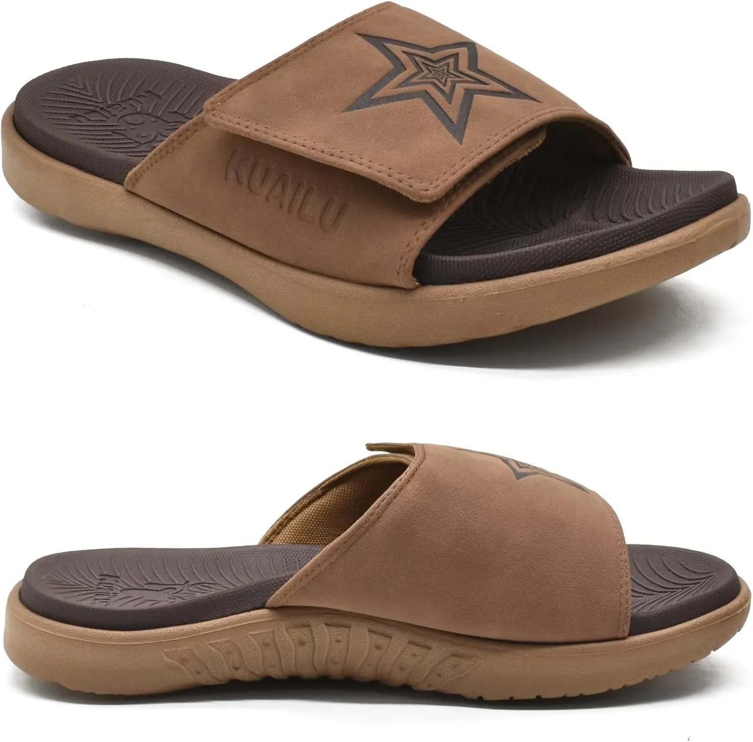 KuaiLu Mens Slides Soft Cushion Sport Sandals with Plantar Fasciitis Arch Support Adjustable Open Toe Summer Slippers Slip on Indoor Outdoor Size 7-15