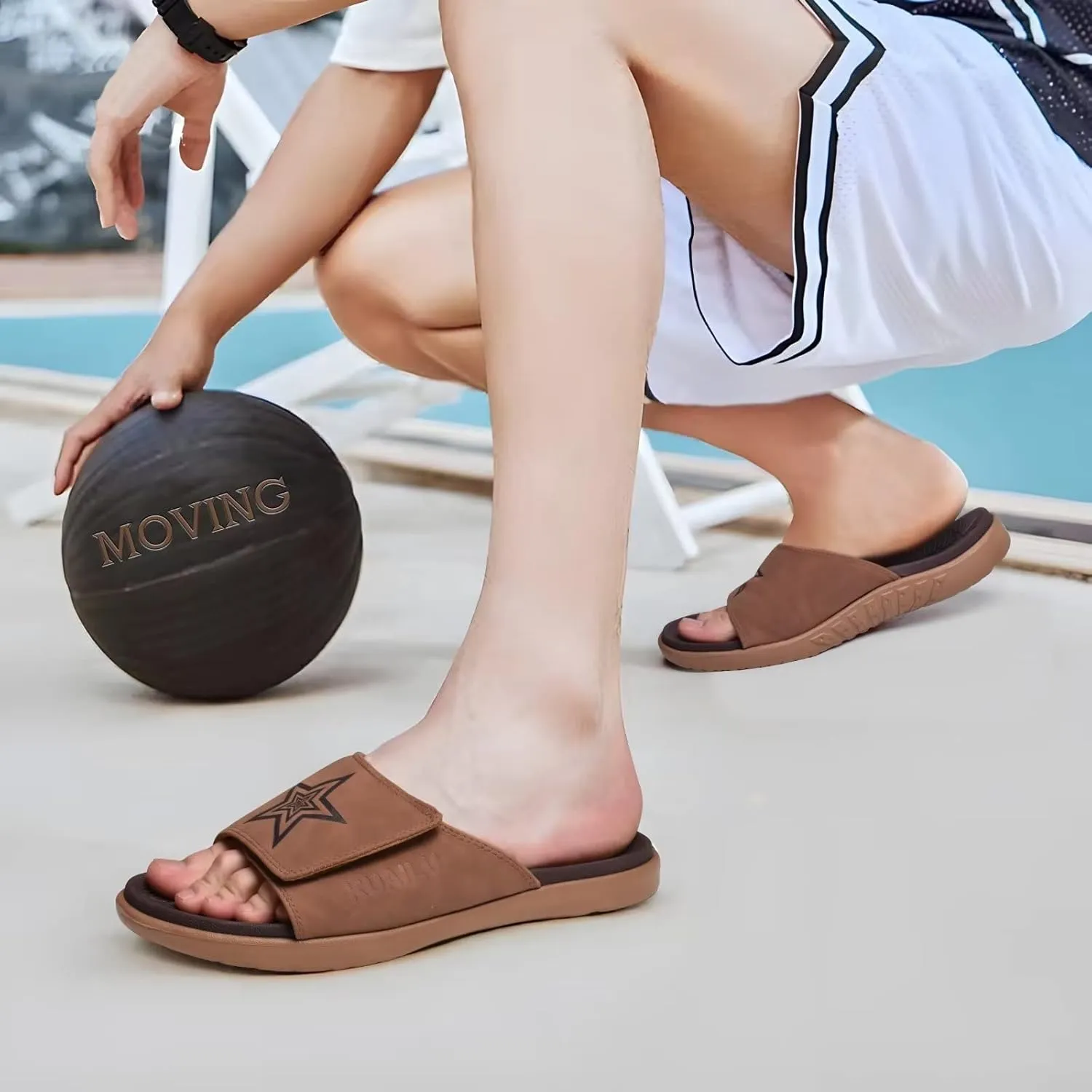 KuaiLu Mens Slides Soft Cushion Sport Sandals with Plantar Fasciitis Arch Support Adjustable Open Toe Summer Slippers Slip on Indoor Outdoor Size 7-15