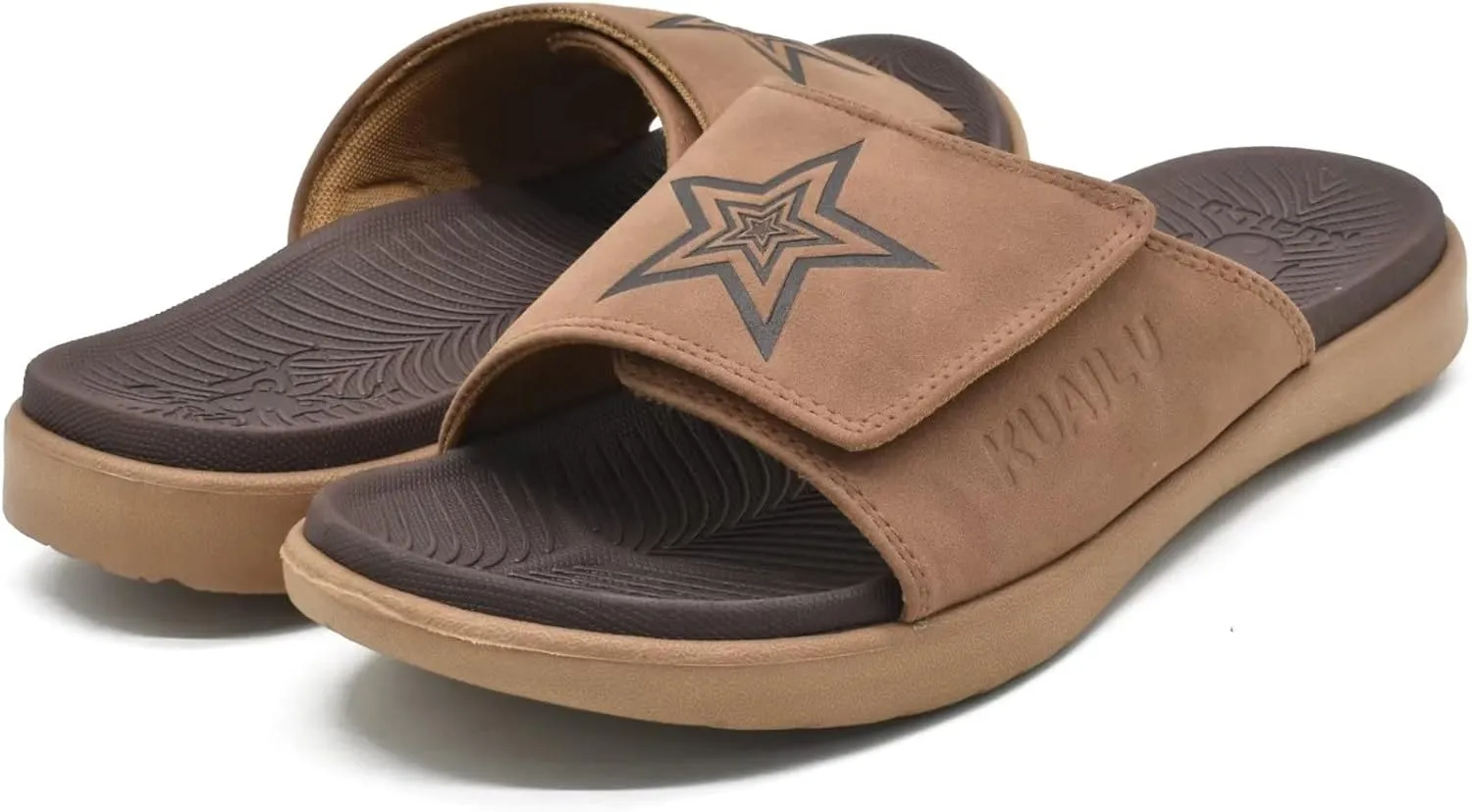 KuaiLu Mens Slides Soft Cushion Sport Sandals with Plantar Fasciitis Arch Support Adjustable Open Toe Summer Slippers Slip on Indoor Outdoor Size 7-15