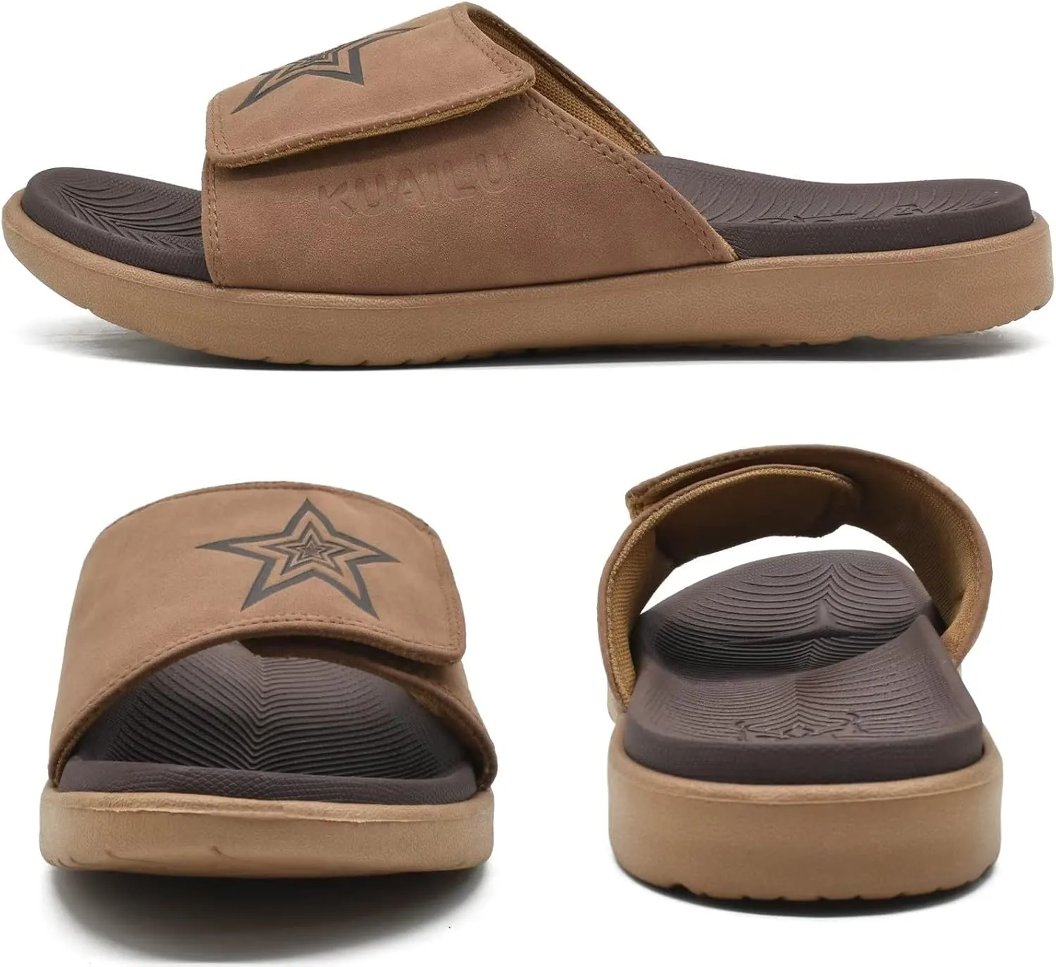 KuaiLu Mens Slides Soft Cushion Sport Sandals with Plantar Fasciitis Arch Support Adjustable Open Toe Summer Slippers Slip on Indoor Outdoor Size 7-15