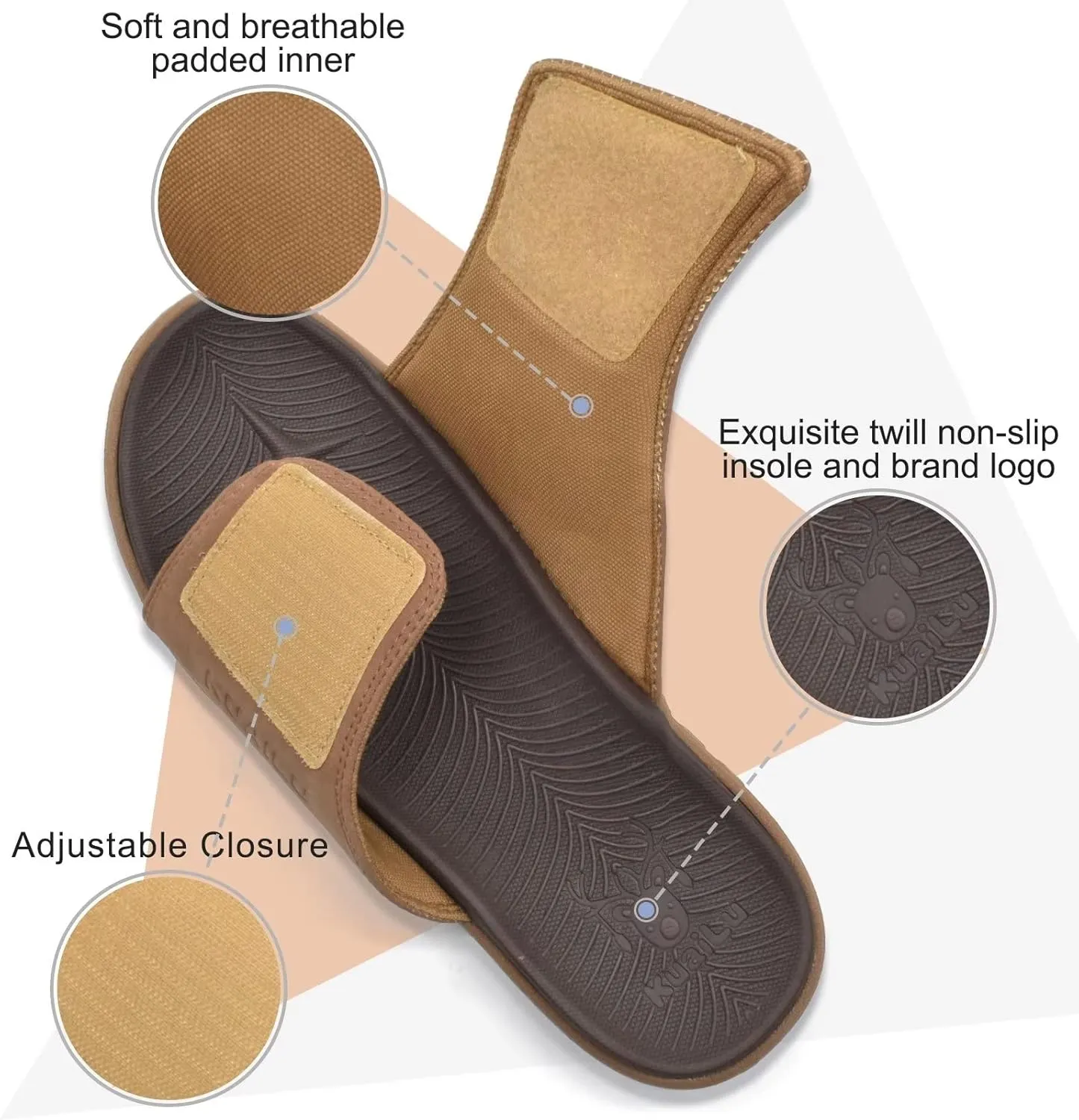 KuaiLu Mens Slides Soft Cushion Sport Sandals with Plantar Fasciitis Arch Support Adjustable Open Toe Summer Slippers Slip on Indoor Outdoor Size 7-15