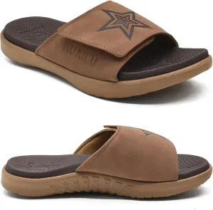 KuaiLu Mens Slides Soft Cushion Sport Sandals with Plantar Fasciitis Arch Support Adjustable Open Toe Summer Slippers Slip on Indoor Outdoor Size 7-15