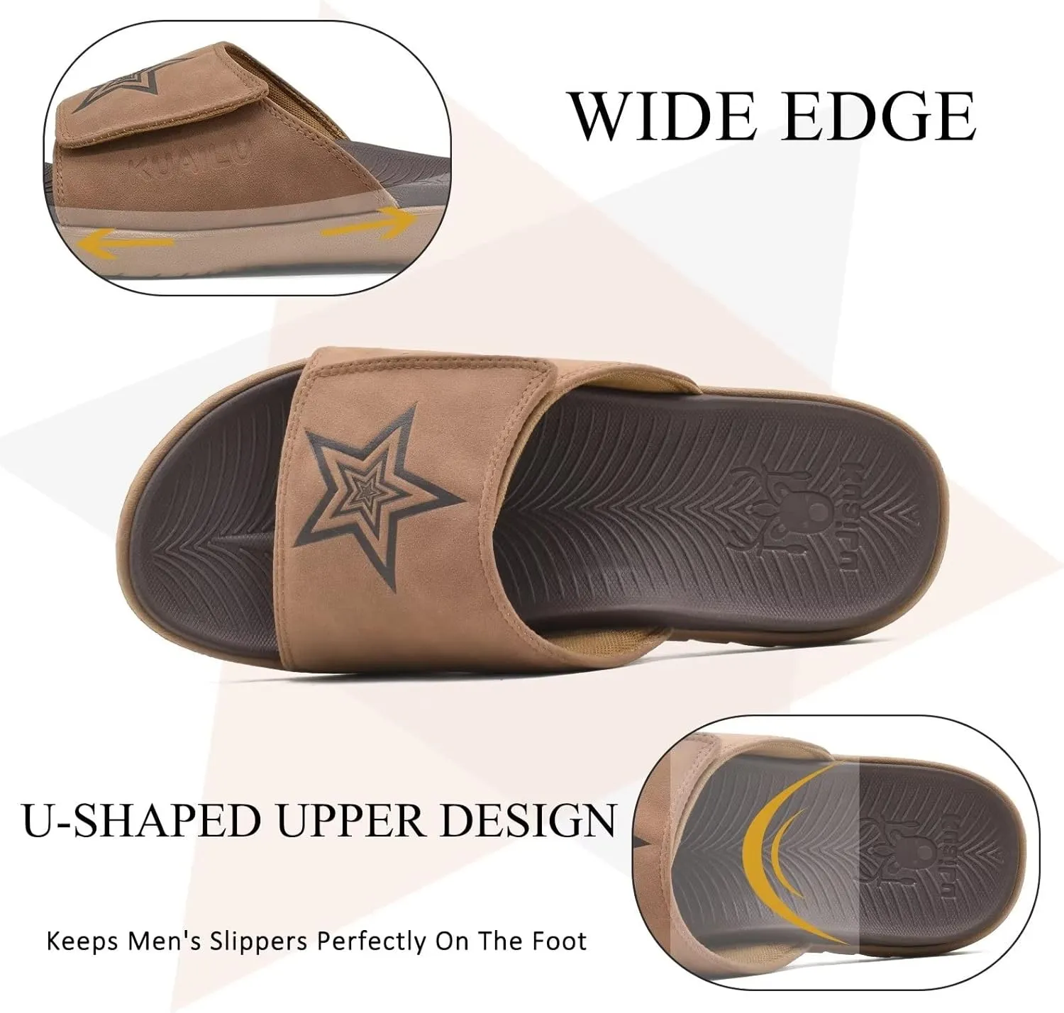KuaiLu Mens Slides Soft Cushion Sport Sandals with Plantar Fasciitis Arch Support Adjustable Open Toe Summer Slippers Slip on Indoor Outdoor Size 7-15