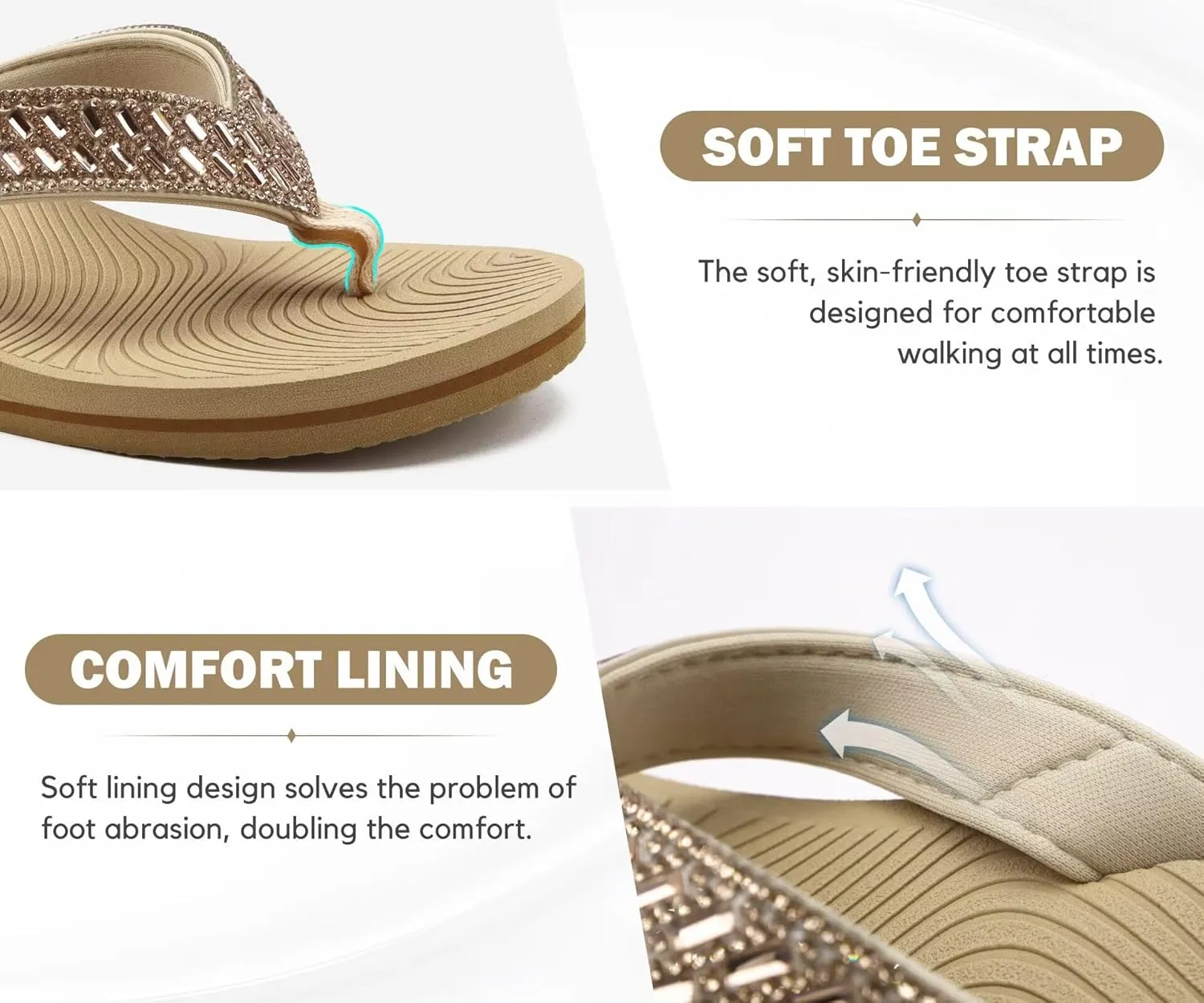 KuaiLu Womens Dressy Rhinestone Platform Flip Flops Trendy Comfortable Arch Support Cushion Walking Thong Sandals Yoga Foam Low Wedge Slippers Summer Pool Beach