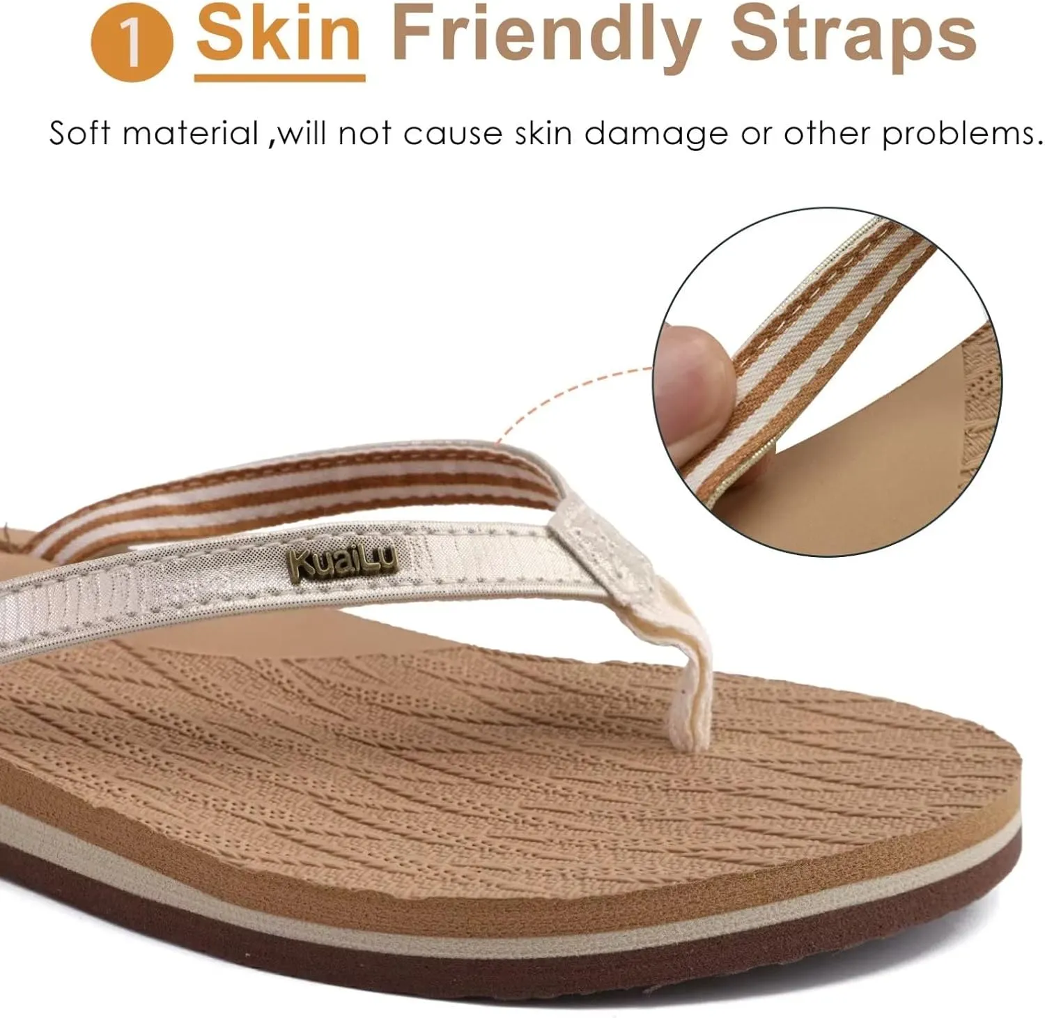 KuaiLu Womens Fashion Flip Flops Ladies Lightweight Summer Beach Yoga Mat Thong Sandals with Comfortable Arch Support