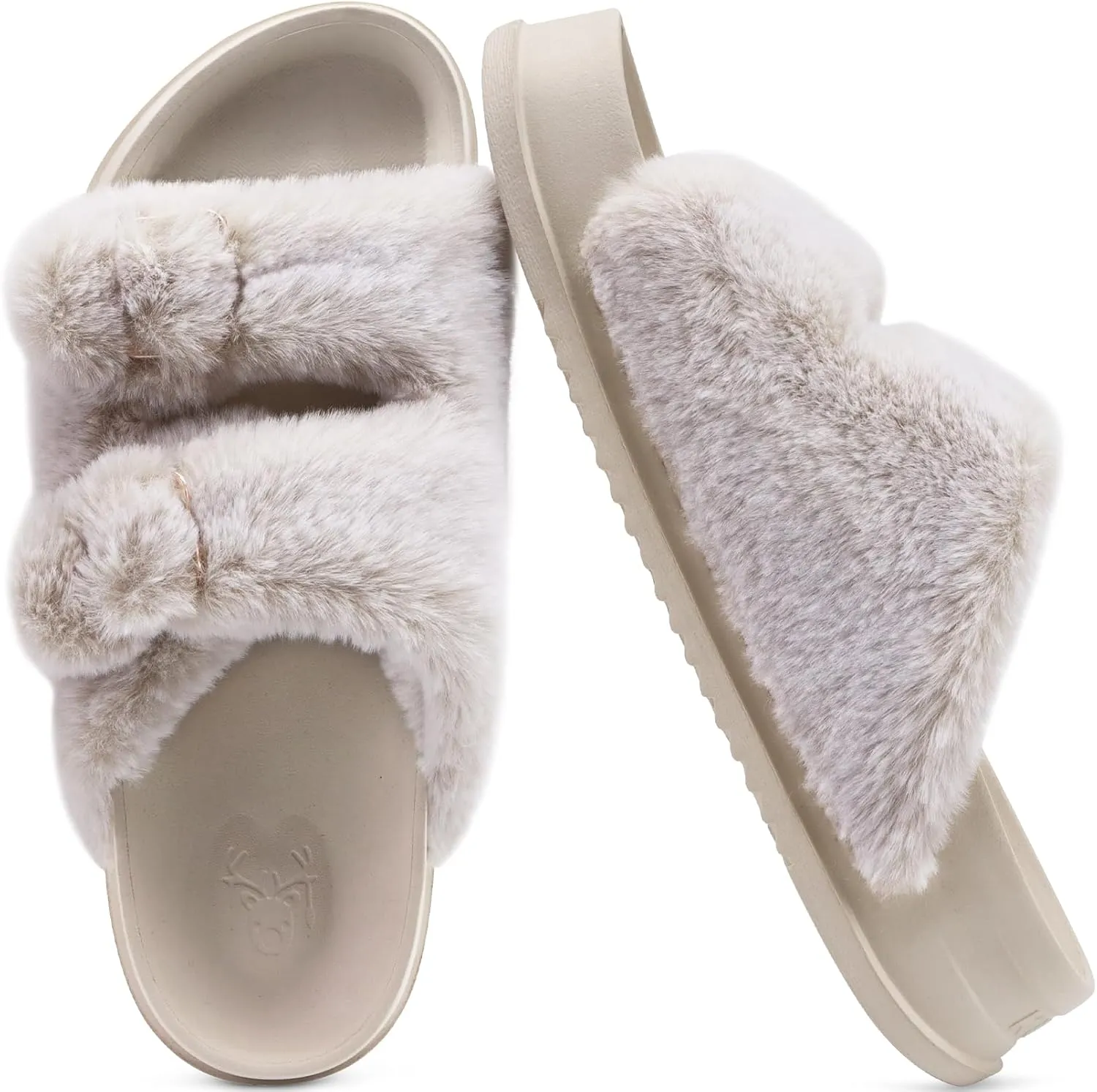 KuaiLu Women's Fluff Slippers Plantar Fasciitis Arch Support Platform Slippers Ladies Fashion Open Toe Faux Fur Sliders Womens House Slipper Size 6-12